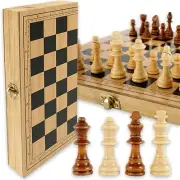 12 " Chess Board Set Hand Made Wooden with Storage Box Chess Pieces Chessman