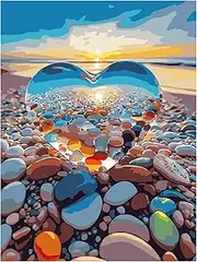 Kssvzz Paint by Numbers for Adults Beginners, Landscape Love Stone Painting by Numbers Kits on Canvas with 4 Brushes and Hooks, Acrylic Pigment Drawing Paintwork, Home Wall Decor 16x12 Inch
