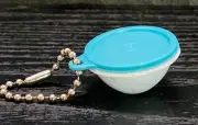 Tupperware Mini Wonder Bowl Key Chain White Speckled Bowl w/ Teal Lid