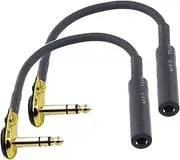 WJSTN Right Angle 6.35 mm Male to 6.35 Female Adapter Gold Plated ¼ inch ts to ts Pancake Type Connectors Cable for Speaker Patch Guitar (TRS Male to TRS Female)