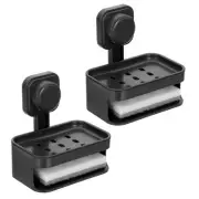 2Pcs Wall Mounted Suction Cup Soap Dish Sponge Holder for Shower Kitchen, Black
