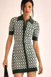 Anthropologie Maeve Short-Sleeve Collared Button-Front Knit Mini Dress L NWT