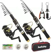 Fishing Rod and Reel Combos, 2PCS Fishing Pole Combo Set, Carbon Fiber Telescopic Fishing Rod Kit with Spinning Reels, Fishing Line, Lures, Hooks and Carrier Bag for Youth Adults Beginner