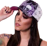 LETHAL THREAT HT82071 Lethal Angel® Floral Skull Rose Hat - Black/White