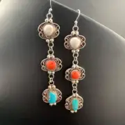 Spiny, Turquoise & Howlite Navajo Sterling Silver Dangle Earrings 01614