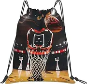 EdWal Basketball Print Drawstring Backpack Gym Bags Sports Draw String Bags For Gym Travel Swimming Beach, White, One Size