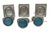 Chunky Jeweled Goth Medieval Boho Large Napkin Rings Set of 6 Silver Metal Gypsy
