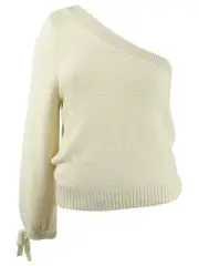 Becca Tilley x Bar III Women's One-Shoulder Volume Sleeve Sweater (S Snow Globe)