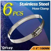 6 Pcs Stainless Steel Hose Clamp 4"/100mm For Securing Duct Fan Carbon Filter