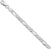 [JewelryWeb] 925 Sterling Silver Solid Polished 5.5mm Pave Flat Figaro Link Bracelet Lobster Claw Jewelry Gifts for Women - Length Options: 18 20 23