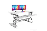 FORTIA Desk Riser 90cm Wide Adjustable Sit to Stand, for Dual Monitor, Keyboard, Laptop, White