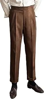 [JEShifangjiusu] Men's Gurkha Naples Italian Business Pants High Waisted Dress Pant No Need to tie a Belt Classic Trousers