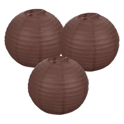 3Pcs Decorative Hanging Round Paper Lanterns 30cm/12", Brown