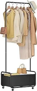 Dunatou Clothing Rack with Basket, Standard Rod Clothing Garment Rack, Rolling Clothes Organizer on Wheels for Hanging Clothes，Black