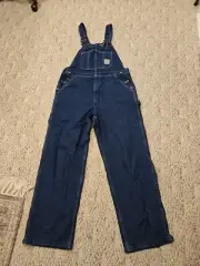 Carhartt Blue Denim Bib Overalls Size 36X30 Work Dungarees Zipper Fly NWT