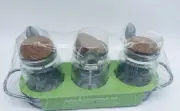 Spice Condiment Mini Glass Bottles With Cork Spoons Vintage Look Tray