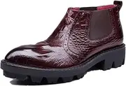 [Generic] High Heel Ankle Boot for Men Chelsea BootGenuine Leather Pull On Embossed Round Toe Waterproof Solid Colors Men's Leather Shoes