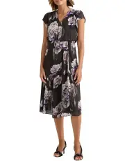 [David Lawrence] Bloom Silk Dress in Charcoal Multi