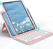 Rotatable Vertical Color Keyboard Case for iPad 10th Generation Case 2022,Round Key Caps, iPad 10.9 Inch Magnetic Detachable Keyboard with Clear Back Cover (Pink)