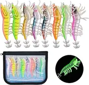 AGOOL 8PCS Luminous Jig Shrimps Lure Octopus Cuttlefish Luminous Glow Body Shrimps Prawn Stainless Steel Squid Jig Fishing Hooks