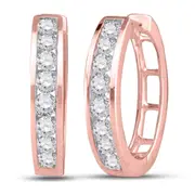 10k Rose Gold Round Diamond Channel Set Hoop Earrings 1/4 Cttw