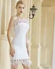 NEW! DESIGNER COUTURE WHITE REAL FEATHER CRYSTAL STRAPLESS MINI DRESS RHINESTONE
