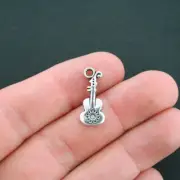 BULK 40 Guitar Charms Antique Silver Tone 2 Sided - SC4236