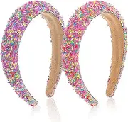 LLOUSSAK 2Pcs Sprinkle Candy Headbands, Wide Padded Head Bands for Women's Hair Non Slip, Donut Sprinkle HeadBand Cute Hairband for Girls Women Hair Accessories
