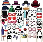 Party Photo Booth Props, 58 Pcs Funny Photo Booth Party Decorations Moustache Glasses Hats Crowns for Party Selfie Props, Memory Photo, Birthday Party