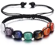 [Jovivi] 7 Chakra Reiki Healing Crystals Stretch Bracelet Natural Gemstone Energy Balancing Yoga Beads Bracelet for Women Braided Rope/Elastic String