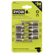 RYOBI Nut Driver Set Magnetic Impact Rated Steel Hex Drill Bit 6 Piece Kit