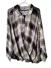 Tolani Collection Size 3X Womens Top Button Up Plaid Top Floral Back Shirt NWT