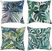 Votiva 4PCS Tropical Plants Waterproof Linen Square Pillow Covers, Green, 45 x 45 cm, Perfect for Indoor/Outdoor Use, Home Decor, Garden, Bedroom, Living Room