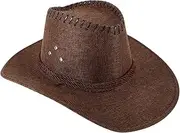 [JEWEDECO] Men's Women's Western Cowboy Hat Sun Beach Cowgirl Hat Fashionable Wide Brim Hat Portable Sunshade Coffee