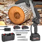 8" Mini Cordless Electric Chainsaw 2X Battery-Powered Wood Cutter Rechargeable