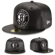 New Era NBA Brooklyn Nets 5950 Fitted Hat Black Team Faux Leather NBA Game Cap