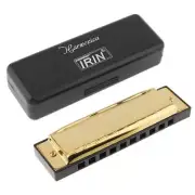 Harmonica 10 Holes Key 20 Tone Blues Harp of C Mouth Organ w/ Case Gold
