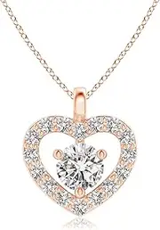 [Angara] Natural Solitaire Diamond Open Heart Pendant Necklace with Accents in 14ct Solid Gold for Women | April Birthstone Jewellery for Her