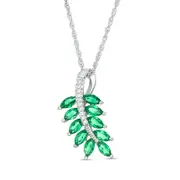 Marquise Lab-Created Emerald and Diamond Accent Leaf Pendant in Sterling Silver