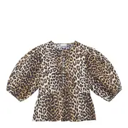 [GANNI] Printed Cotton Poplin Peplum Blouse