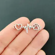 BULK 30 Heartbeat Connector Charms Antique Silver Tone Paw Heartbeat - SC1117