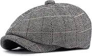 [BESBOMIG] Men's Tweed Flat Cap 8-Piece Bakers Boy Hat Barret Flat Cap Gatsby Newsboy Style Beret Hats Spring Autumn Winter 56-59 cm