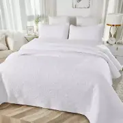 Luxury White Quilt Bedding Set Queen Size Bedspread Elegant Medallion Matelasse