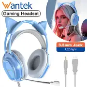 Blue Cat Ear Headsets with Microphone 3.5mm Jack Gaming Headphones for PC Laptop