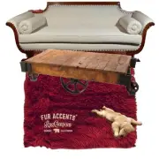 Contemporary Burgundy Wine Shag Rug, Plush Faux Fur, Suede Lining, Made in USA