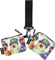 [XYMZR] Mini Zip Around Wristlet keychain Wallet Christmas Colorful Chicken for Women Personalized Pattern Detachable Dual Pouch Wristlet Portable Wallet Phone Coin Purse, Multi-colored, One Size