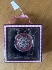 Argento SC Compact Mirror w/Swarovski Crystal Bejeweled Pink Flower Silver Tone.
