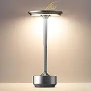 AGEETXT Table Lamp, 5200mAh Rechargeable Battery Powered LED Lamp, Portable 3 Color Stepless Dimming Touch Switch Table Lamp, IP54 Aluminum for Indoor Outdoor Restaurant