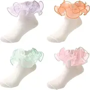 WBZOTSS Baby Girls Ruffle Socks Big Lace Ruffle Frilly Cozy Princess Style Dress Socks for Toddler Little Girls 4 Pairs
