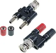 Oiyagai 2Pcs BNC Male to Dual Banana Female Socket Binding Post RF Coax Splitter Adapter Connector
